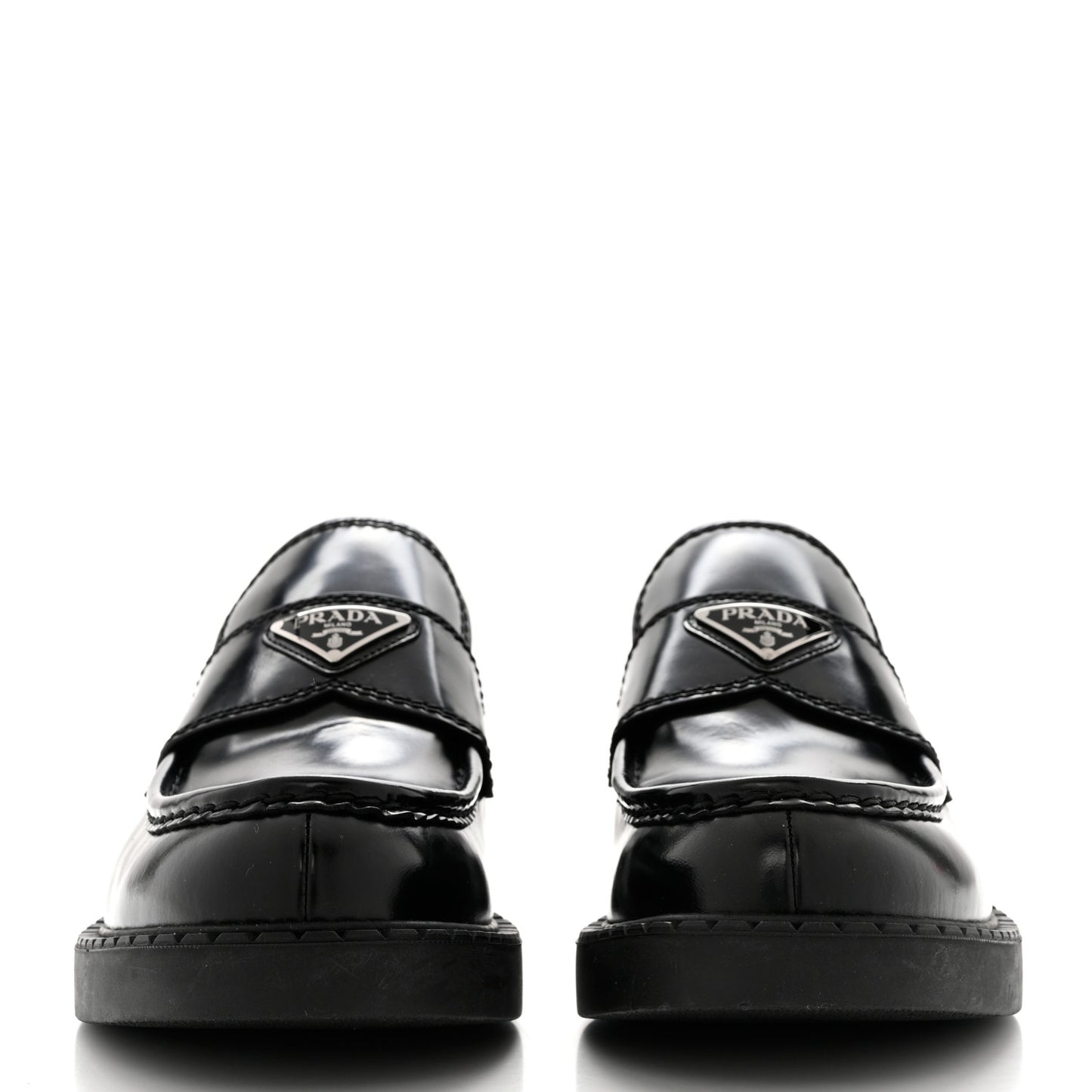 Spazzolato Metal Triangle Logo Mens 35mm Loafers 8 Black