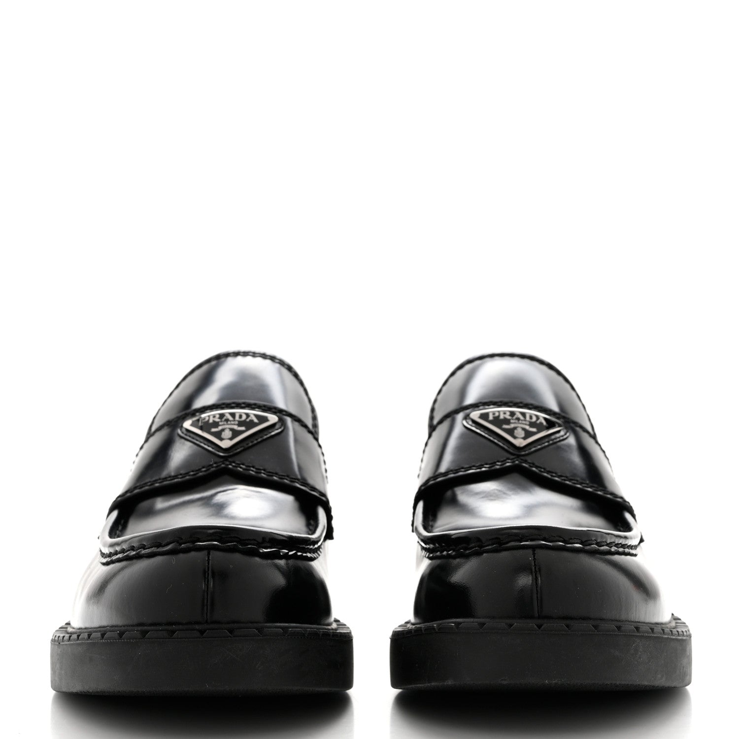 Prada Spazzolato Metal Triangle Logo Mens 35mm Loafers 8 Black 2 of 8