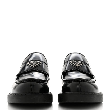 Prada Spazzolato Metal Triangle Logo Mens 35mm Loafers 8 Black 2 of 8