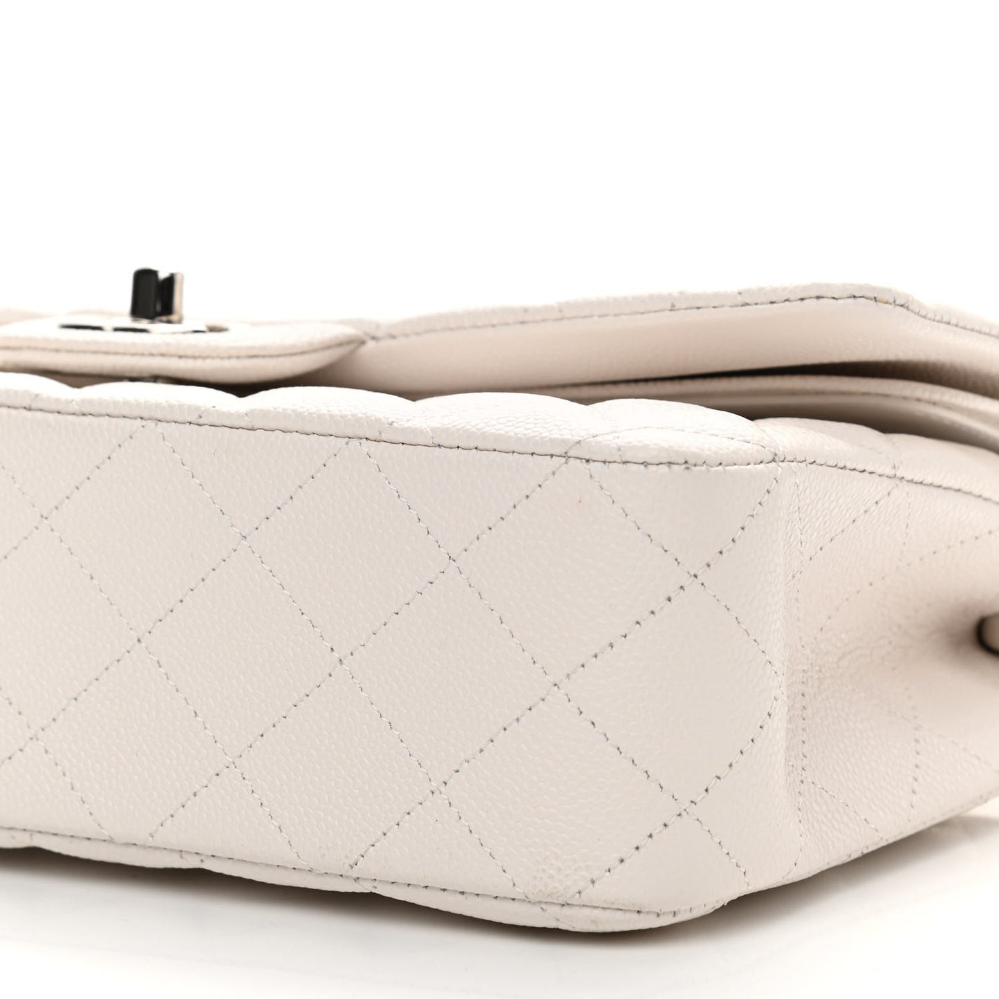 Caviar Quilted Medium Double Flap White