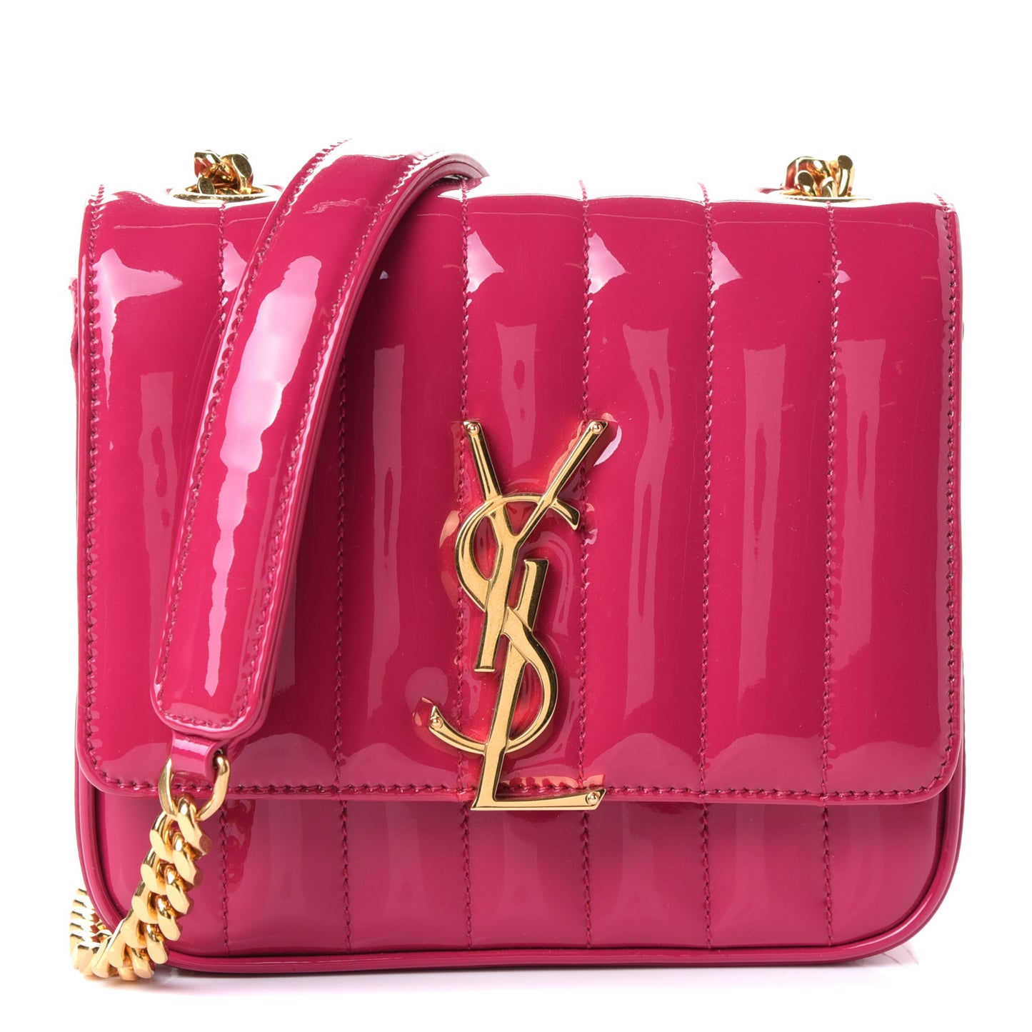 Patent Matelasse Monogram Small Vicky Chain Bag Bubblegum