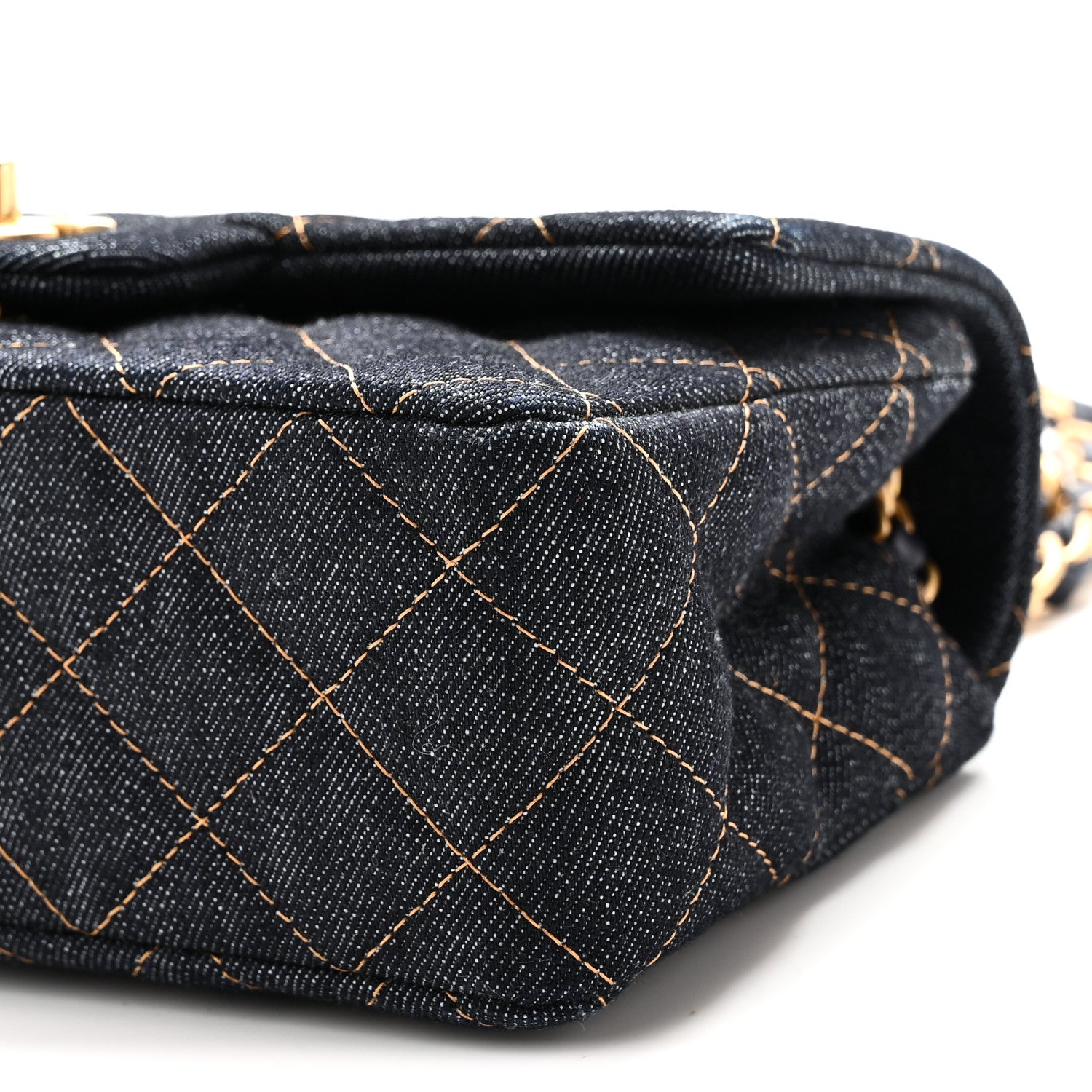 Chanel Denim Quilted Mini Rectangular Flap Dark Blue Orange 10 of 10