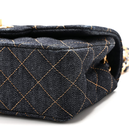 Chanel Denim Quilted Mini Rectangular Flap Dark Blue Orange 10 of 10