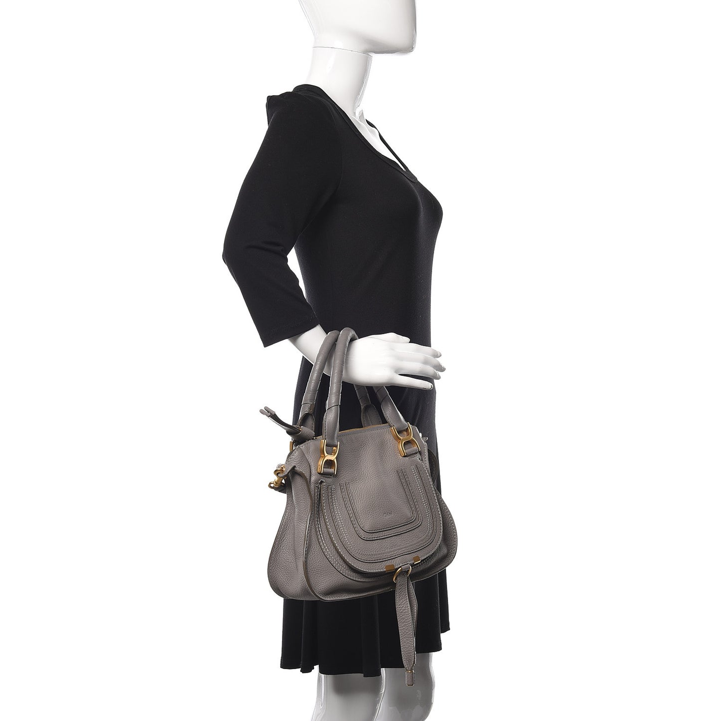 Calfskin Small Marcie Satchel Cashmere Grey
