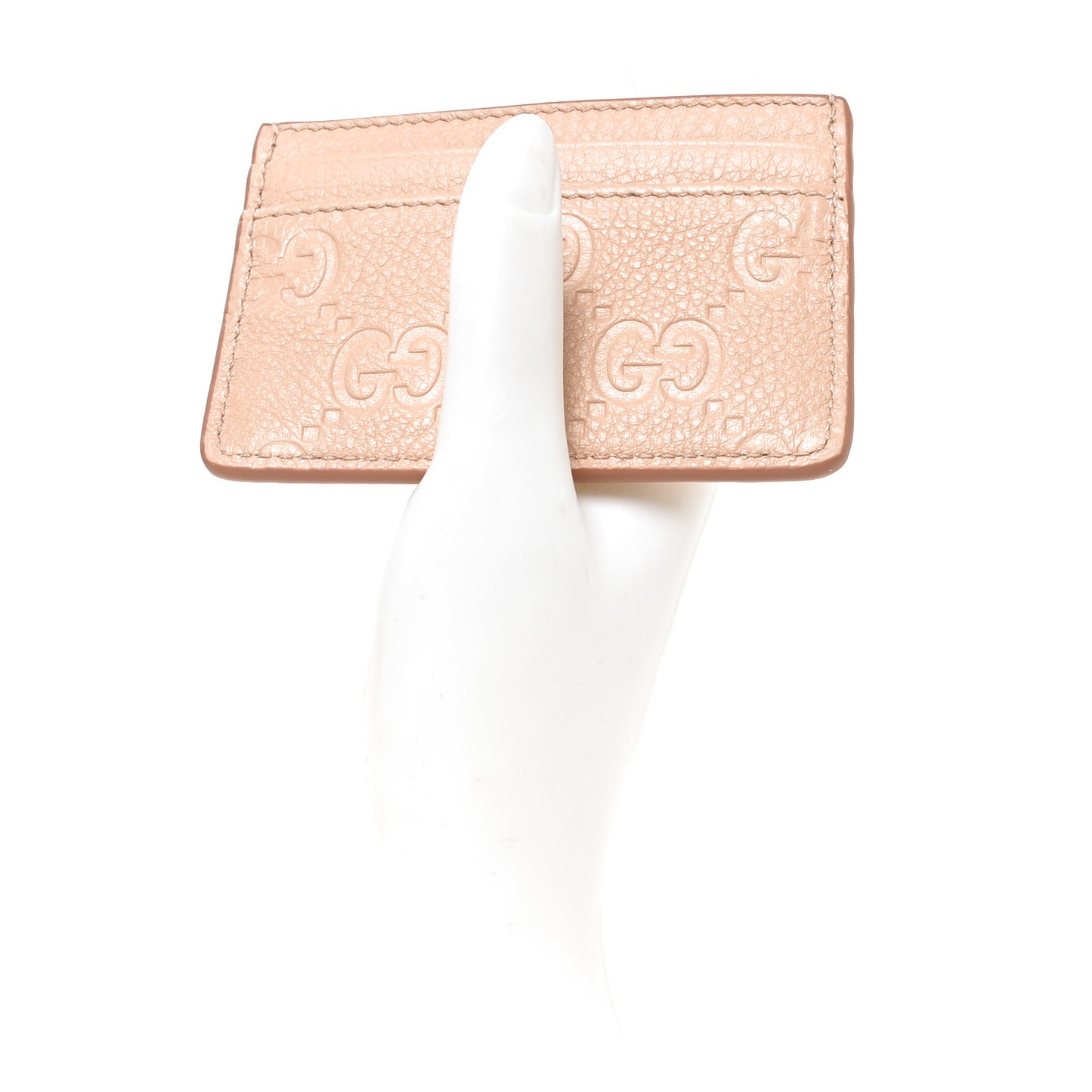 GG Grainy Calfskin Emblem Card Case Rose Dust