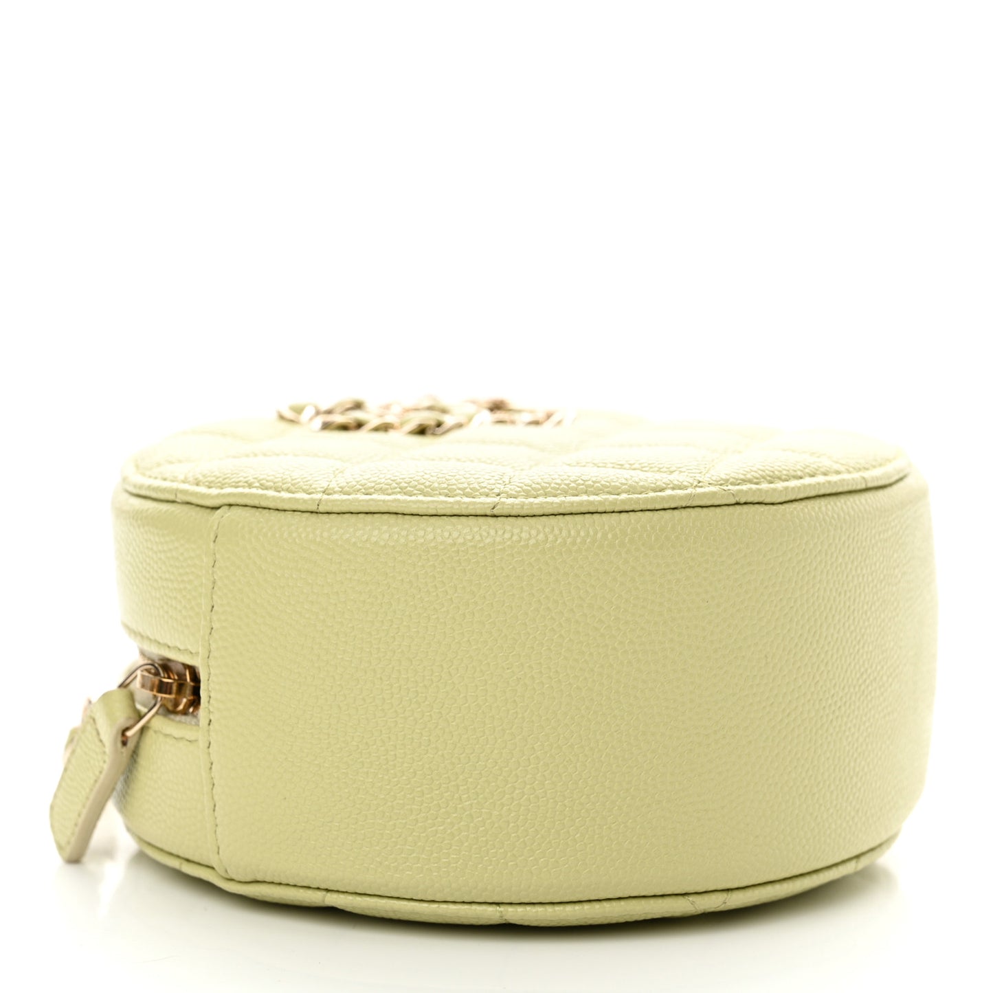 Caviar Quilted French New Wave Round Clutch With Chain Light Green