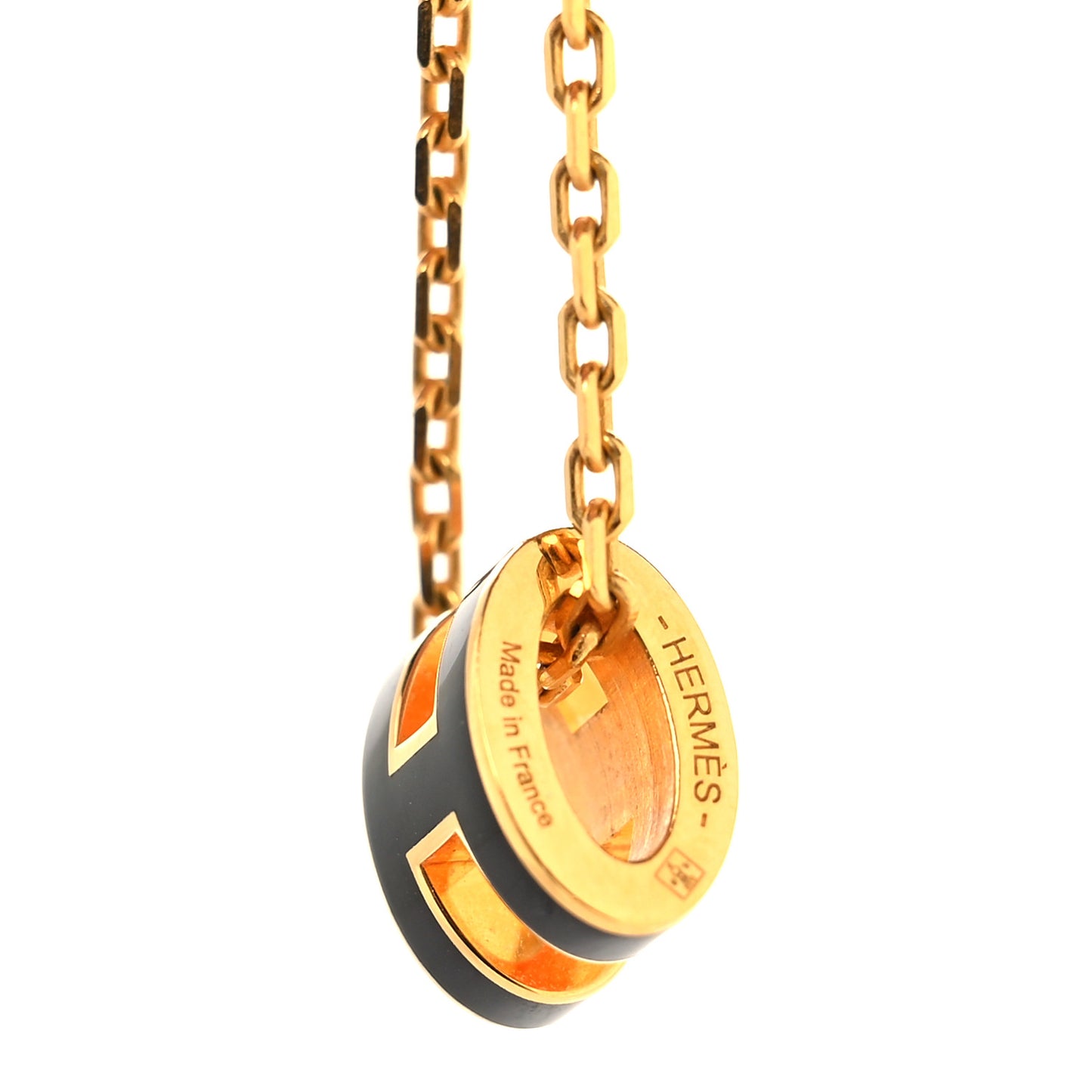 Lacquered Gold Mini Pop H Pendant Necklace Black