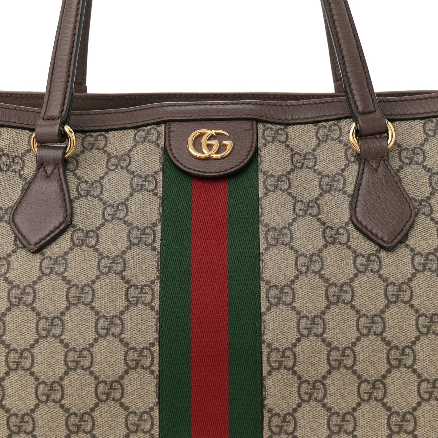 GG Supreme Monogram Textured Calfskin Web Medium Ophidia Shopping Tote Beige Ebony New Acero