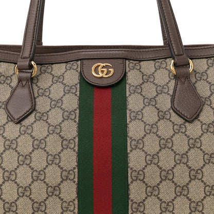 Gucci GG Supreme Monogram Textured Calfskin Web Medium Ophidia Shopping Tote Beige Ebony New Acero 8 of 12