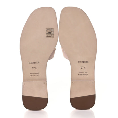 Hermes Box Calfskin Oran Sandals 37.5 Rose Pale 5 of 9