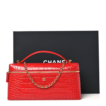 Chanel Calfskin Crocodile Embossed Crococo Top Handle East West Vanity Case With Chain Dark Red 11 of 11