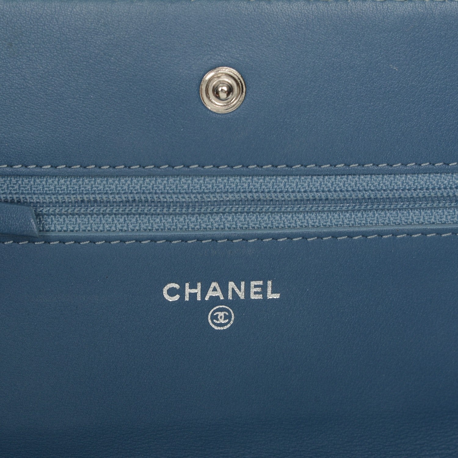 Chanel Patent Quilted Wallet On Chain WOC Blue 6 of 8