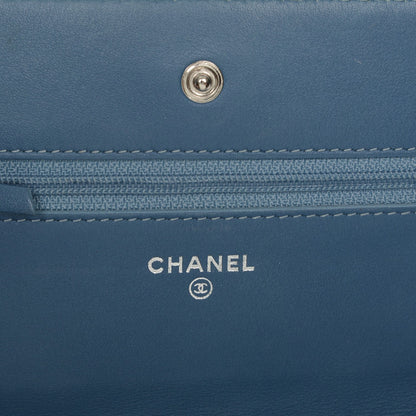 Chanel Patent Quilted Wallet On Chain WOC Blue 6 of 8