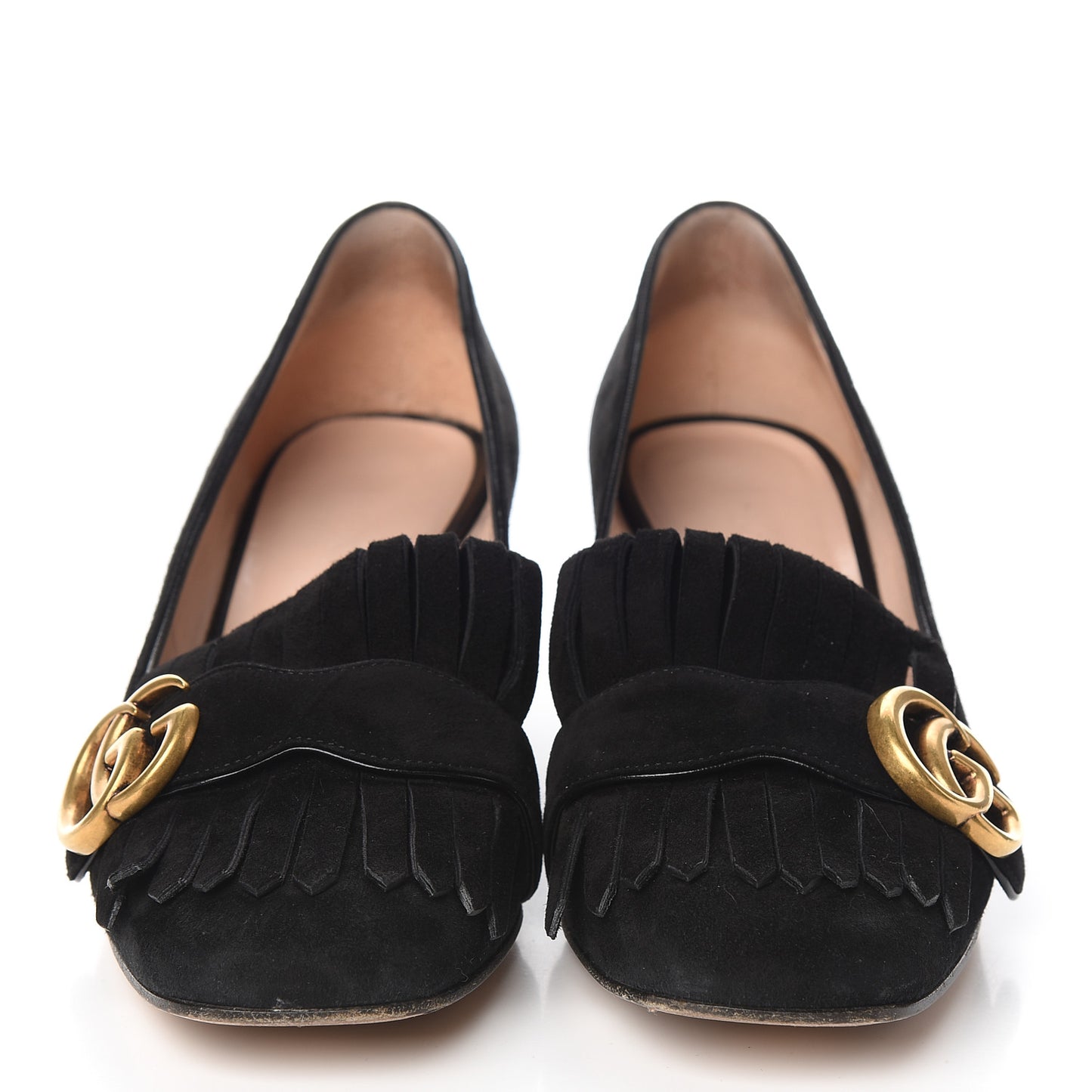 Kid Scamosciato GG Marmont Fringe 50mm Loafer Pumps 36.5 Black