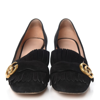 Gucci Kid Scamosciato GG Marmont Fringe 50mm Loafer Pumps 36.5 Black 2 of 10
