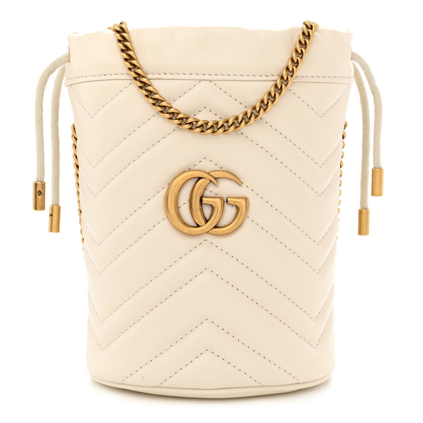 Calfskin Matelasse Mini GG Marmont 2.0 Bucket Bag White