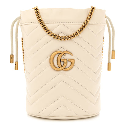 Gucci Calfskin Matelasse Mini GG Marmont 2.0 Bucket Bag White 1 of 11