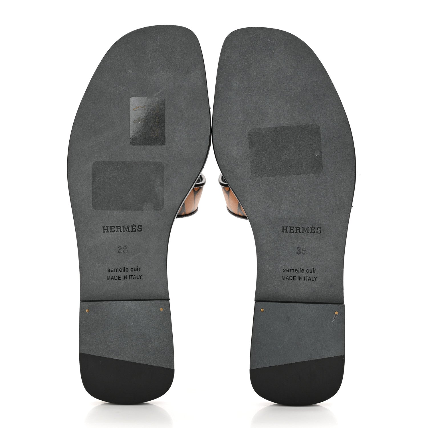 Hermes Calfskin Oran Sandals 36 Black Gold 5 of 10