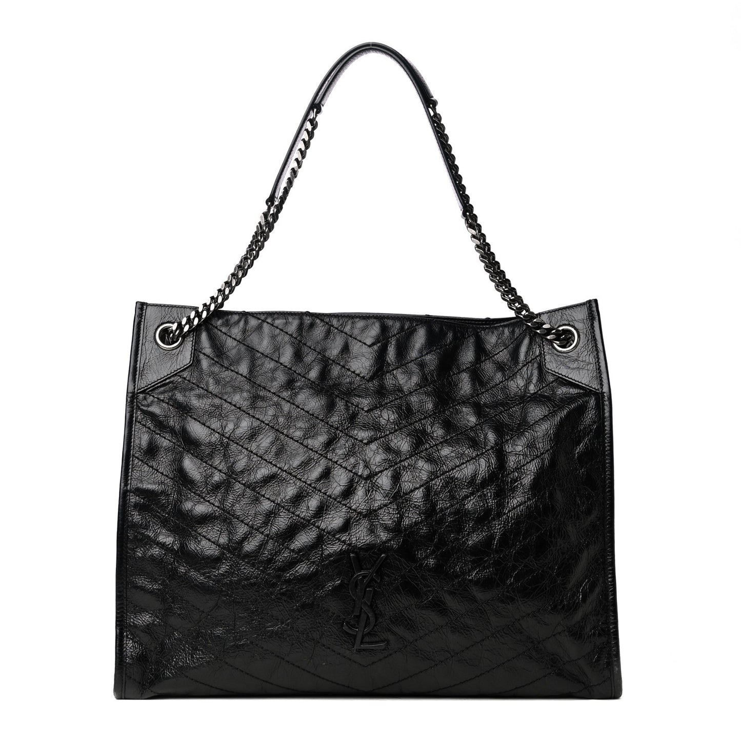 Crinkled Calfskin Matelasse Monogram Niki Shoulder Bag Black