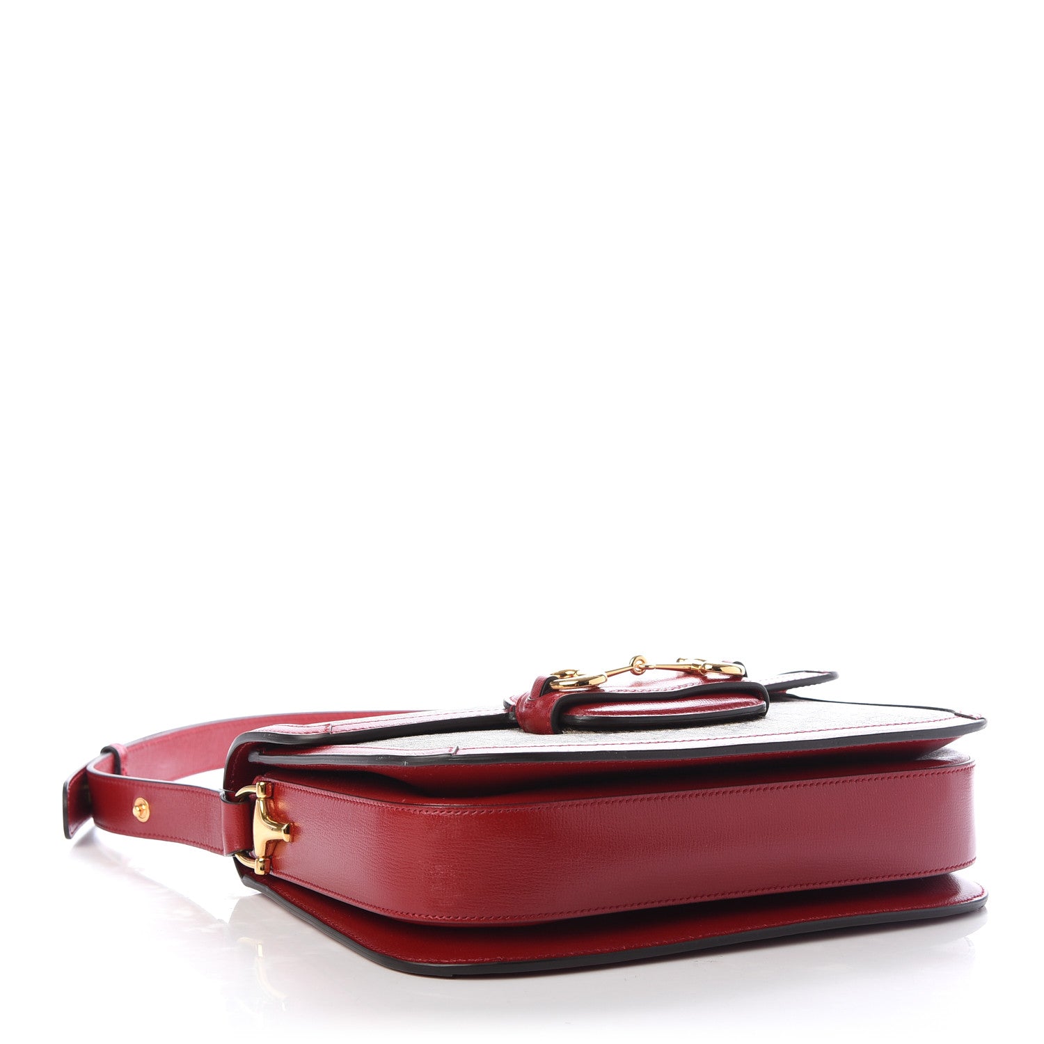 Gucci GG Supreme Monogram Azalea Calfskin Horsebit 1955 Shoulder Bag Beige Ebony New Cherry Red 4 of 9