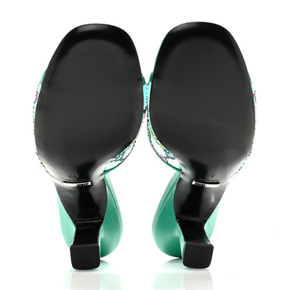 Gucci Tela Retino Nappa Crystal GG Monogram Square G 95mm Slide Sandals 37 Turquoise 5 of 8