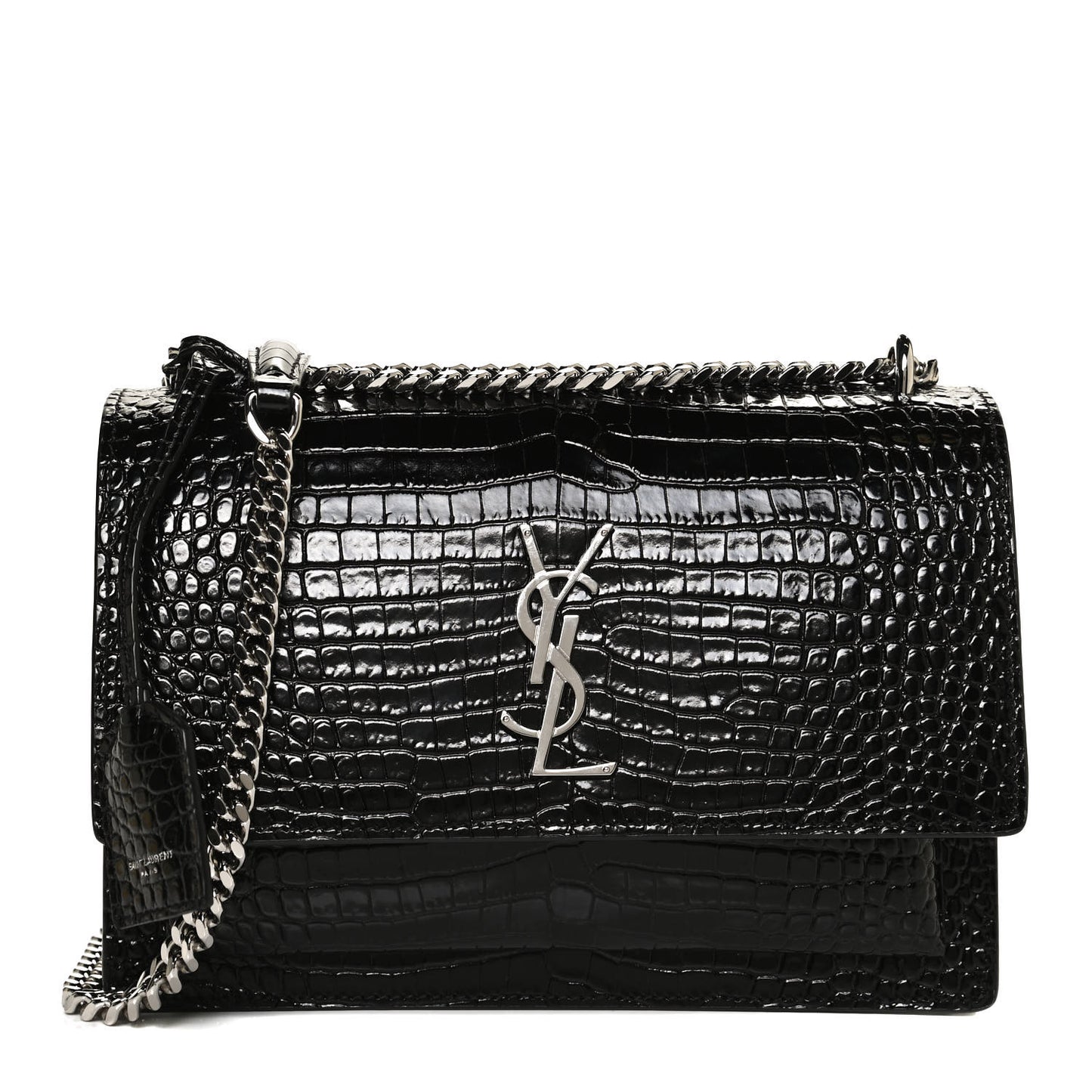 Calfskin Crocodile Embossed Medium Monogram Sunset Black