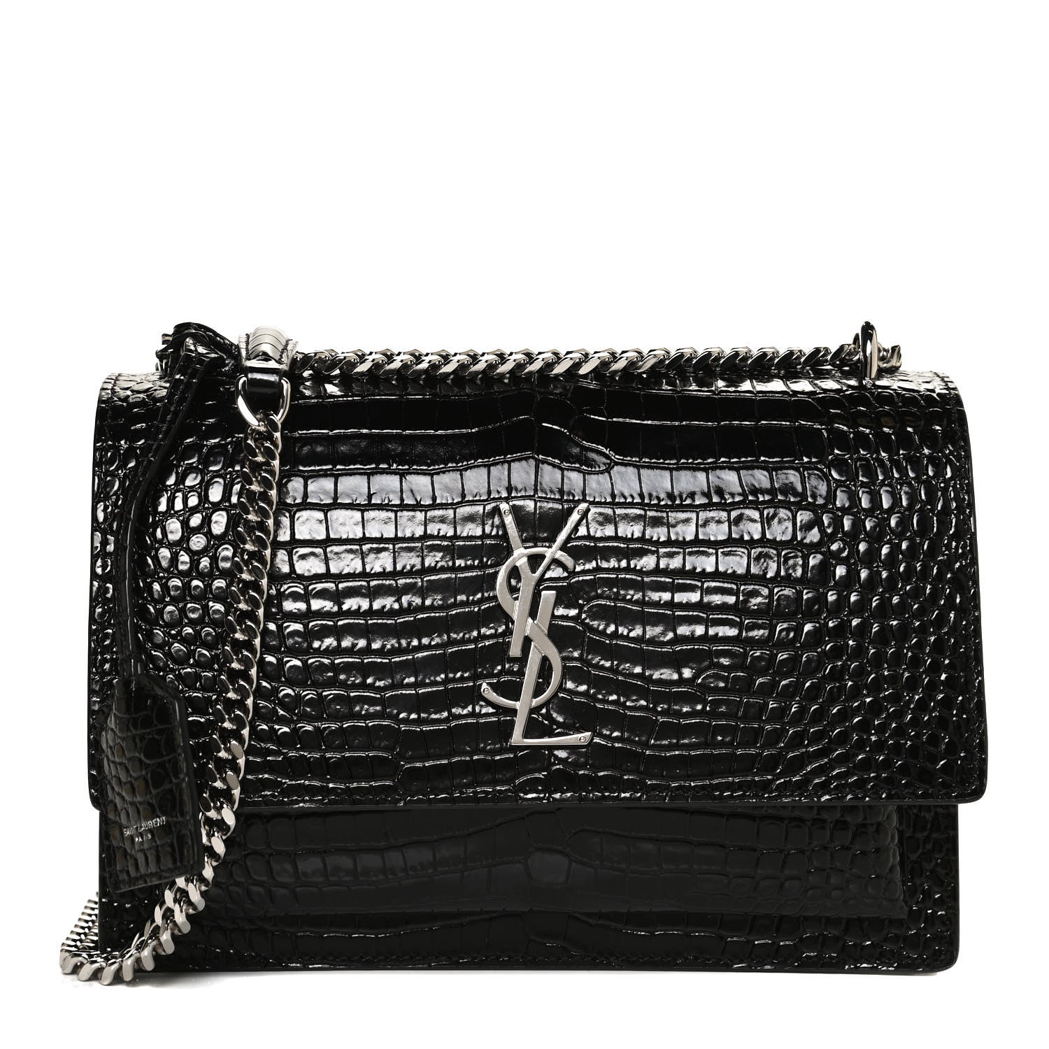 Saint Laurent Calfskin Crocodile Embossed Medium Monogram Sunset Black 1 of 11