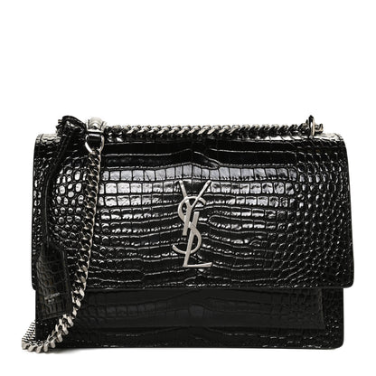 Saint Laurent Calfskin Crocodile Embossed Medium Monogram Sunset Black 1 of 11