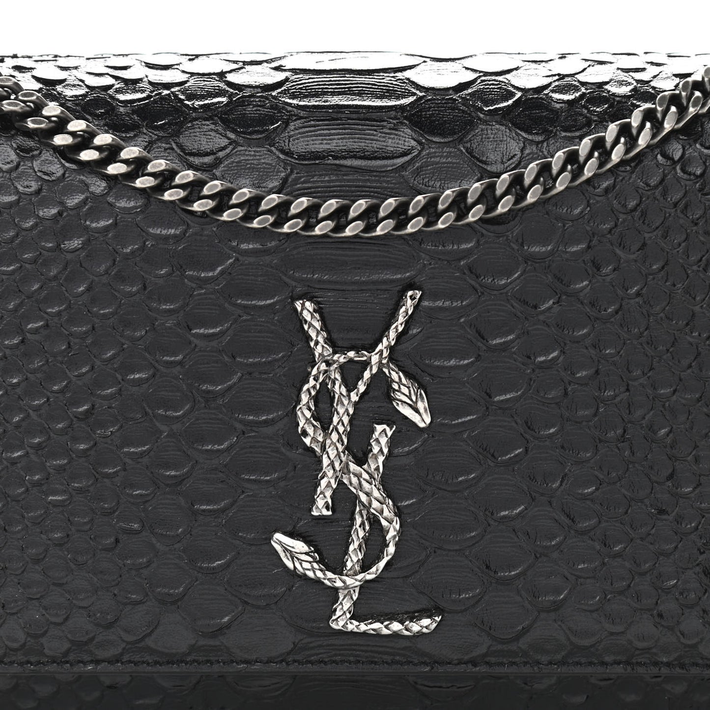 Python Calfskin Embossed Medium Kate Satchel Black