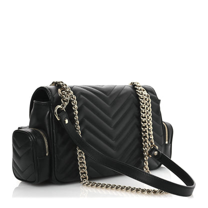 Gucci Calfskin Matelasse Small GG Marmont Multi Pocket Shoulder Bag Black 3 of 10