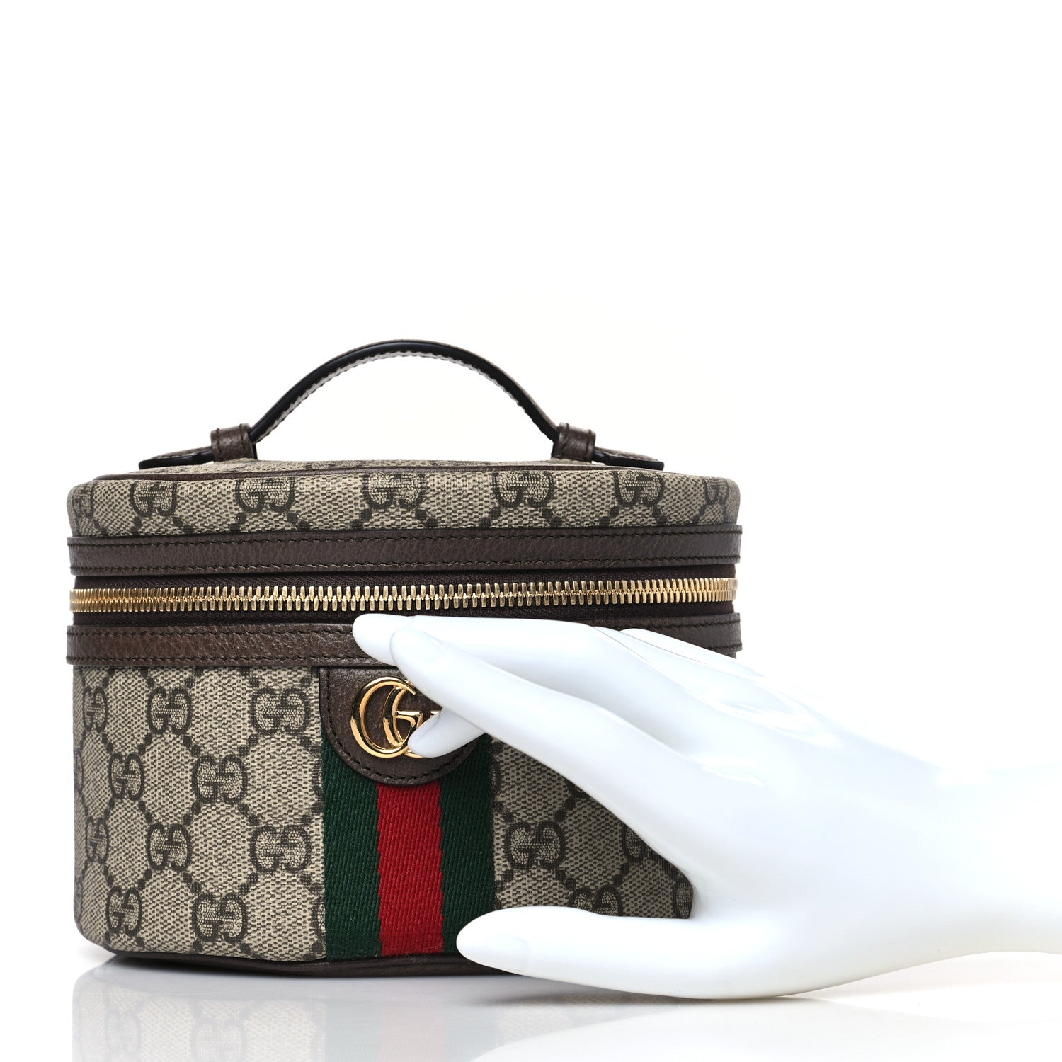Gucci GG Supreme Monogram Textured Calfskin Web Ophidia Vanity Cosmetic Case Beige Ebony New Acero 2 of 10