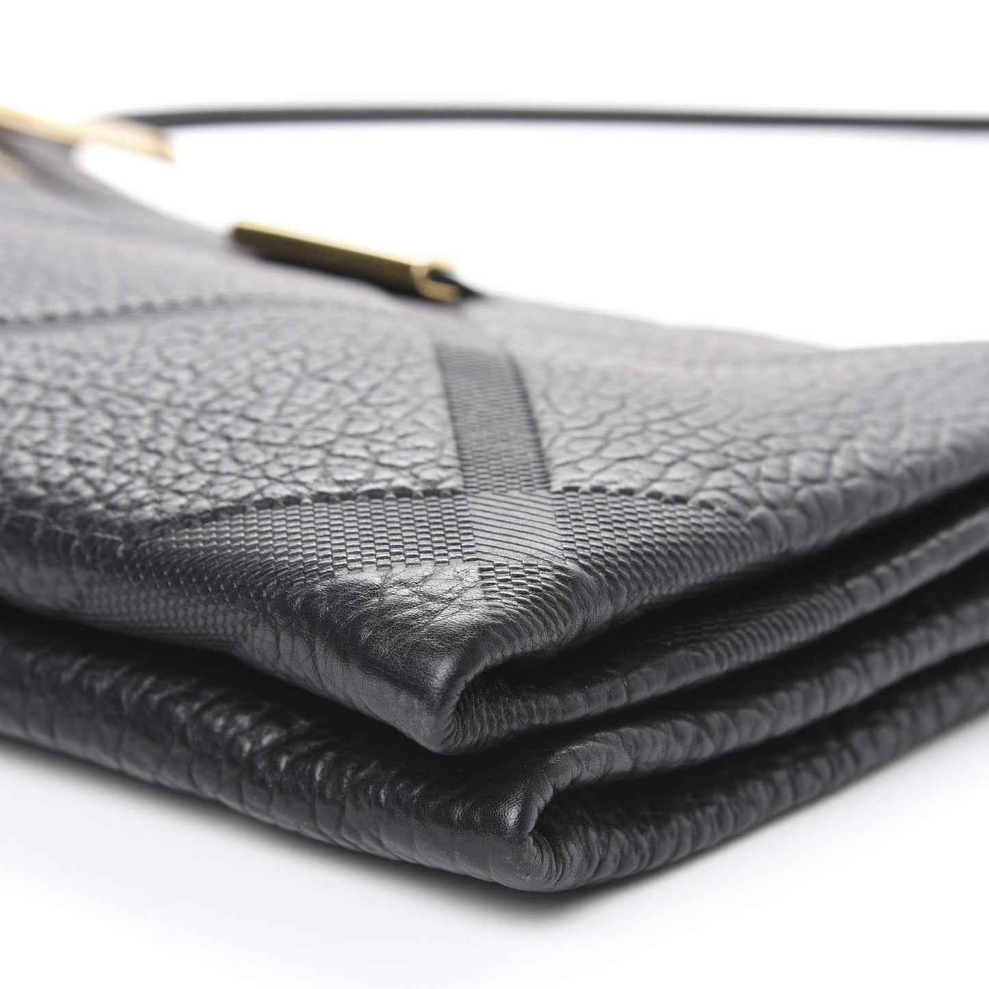 Signature Grain Calfskin Check Embossed Medium Balmoral Clutch Bag Black