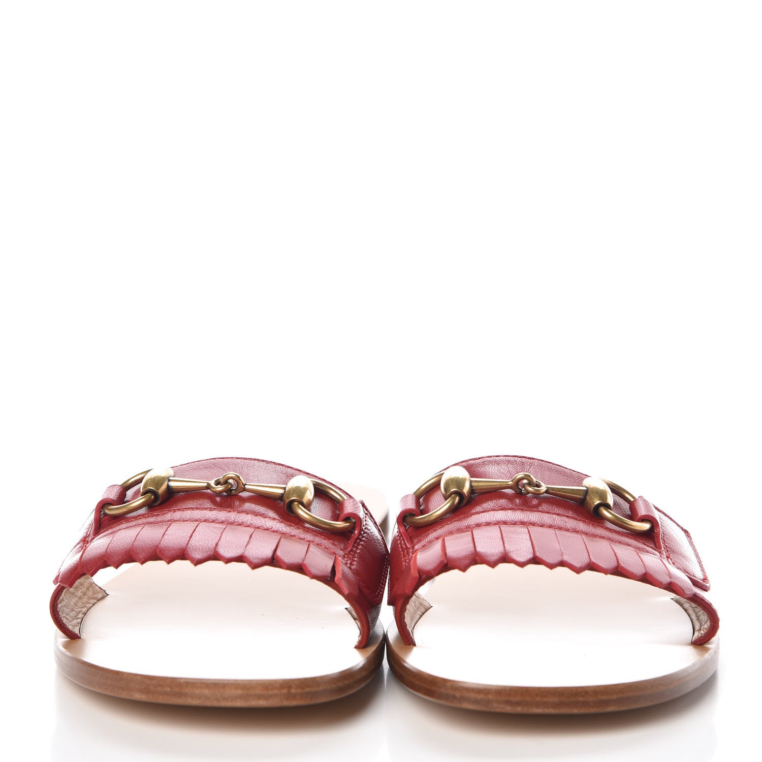 Gucci Malaga Kid Fringe Horsebit Slide Sandals 38 Hibiscus Red 2 of 7