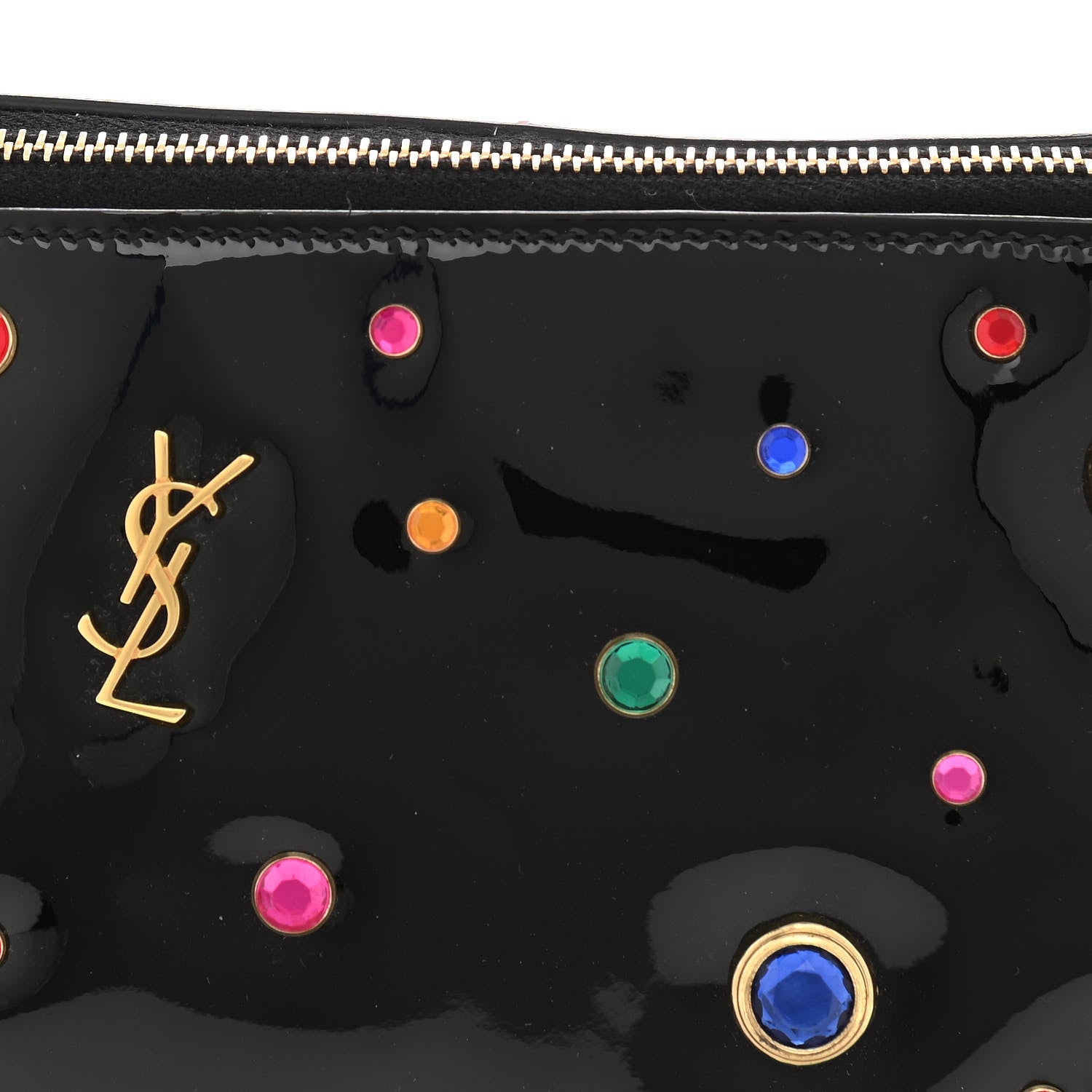 Saint Laurent Patent Calfskin Crystal Embellished Monogram Belt Bag Black 8 of 10