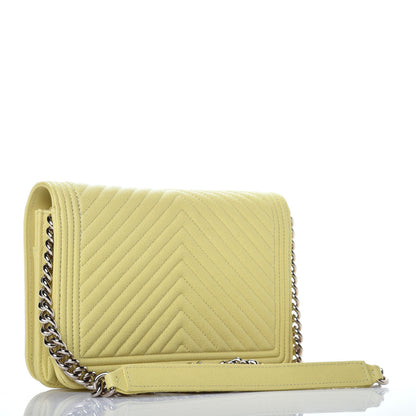 Chanel Caviar Chevron Quilted Boy Wallet On Chain WOC Yellow 3 of 10