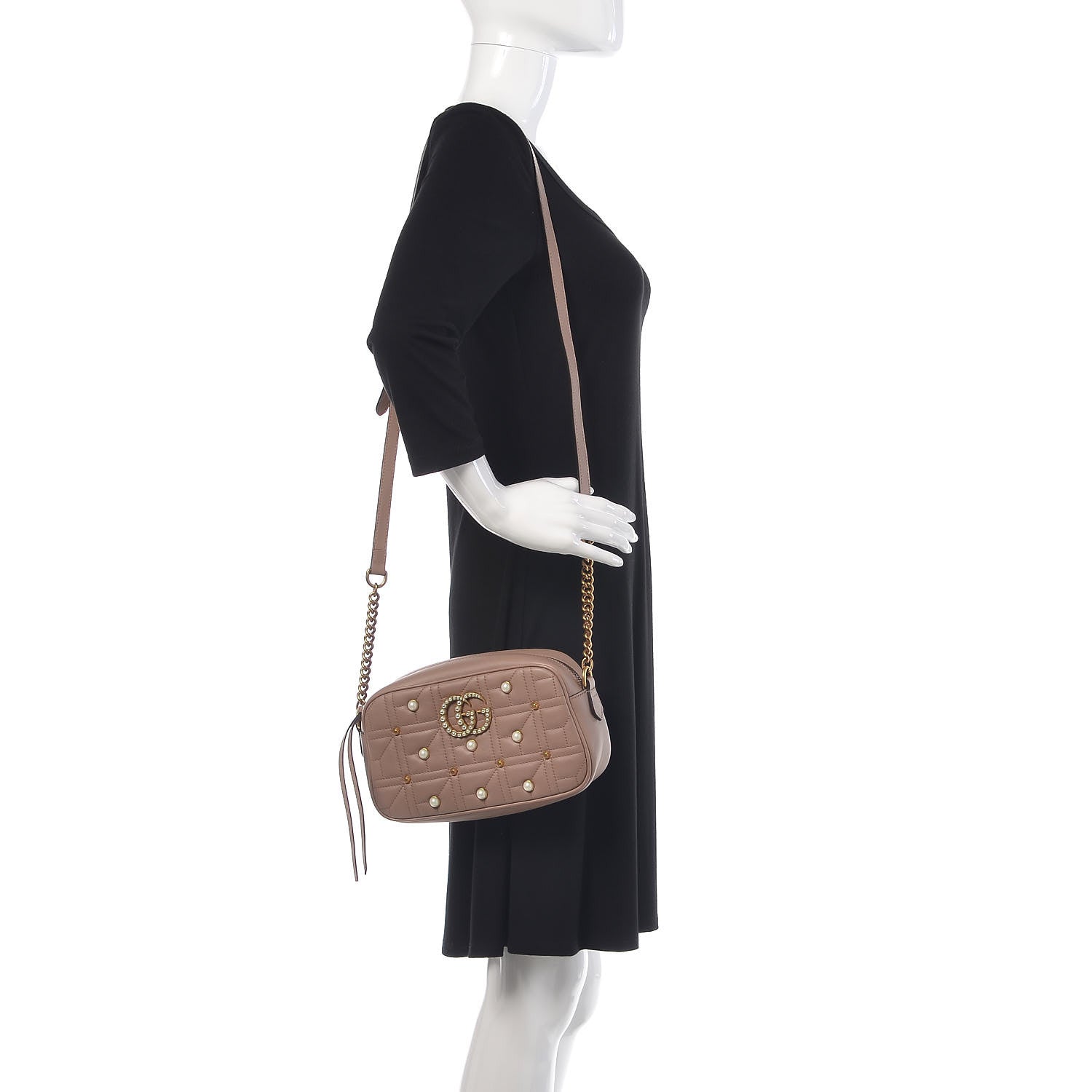 Gucci Calfskin Matelasse Studded Small Pearly GG Marmont Chain Shoulder Bag Porcelain Rose 2 of 9