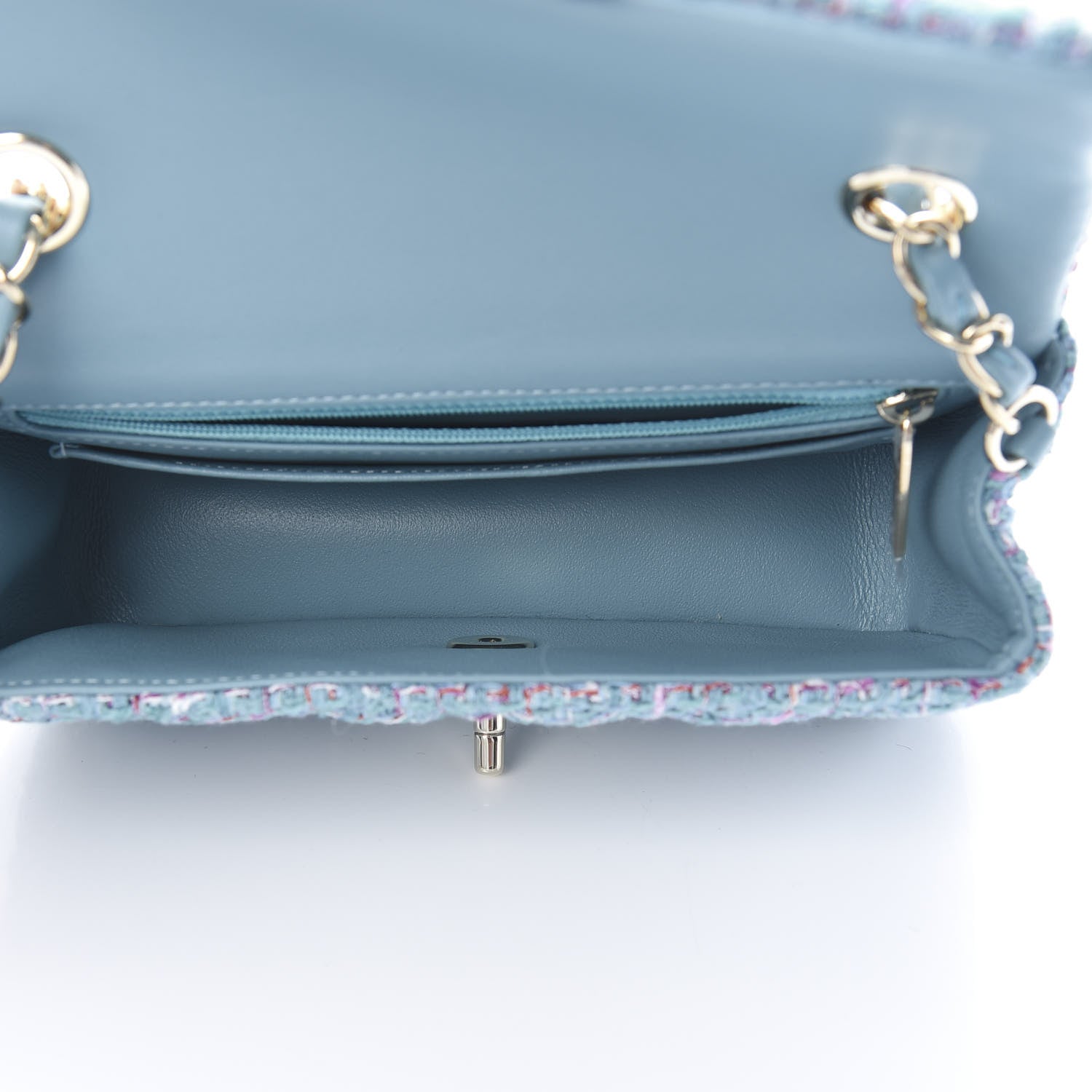 Chanel Tweed Quilted Mini Rectangular Flap Turquoise Purple White Red 5 of 11
