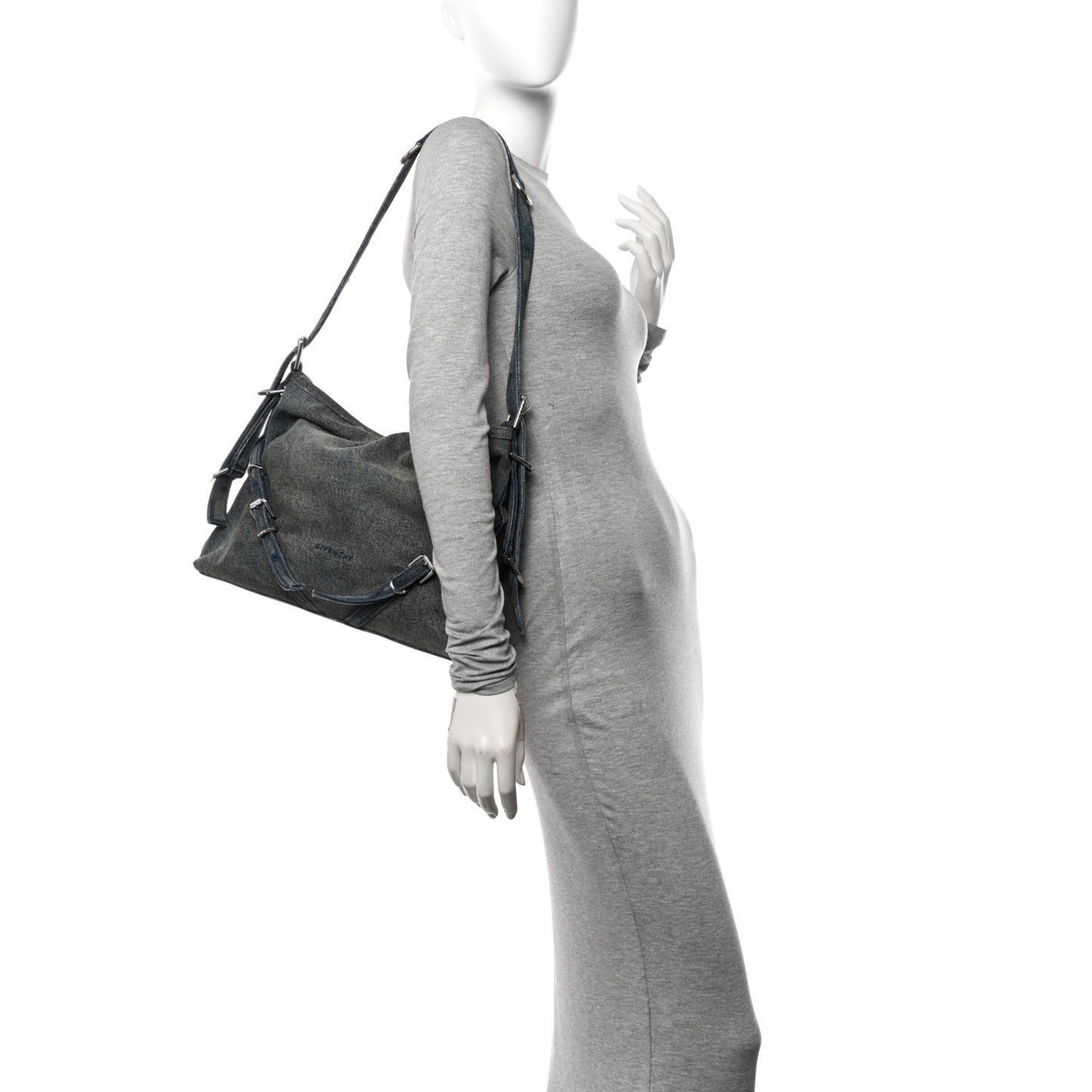 Washed Denim Medium Voyou Bag Military Blue