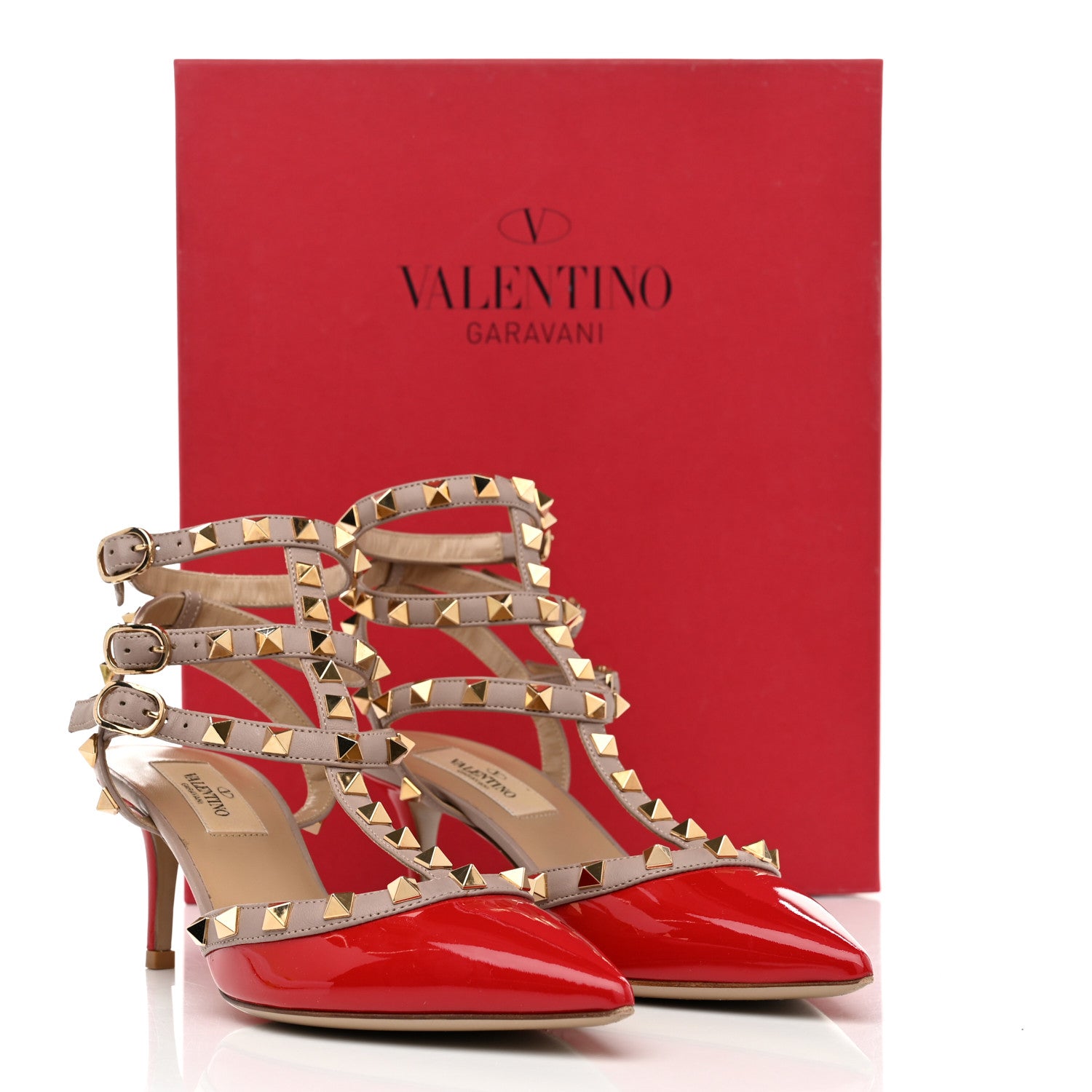 Valentino Garavani Patent Nappa Rockstud Ankle Strap 65mm Pumps 36.5 Rosso Valentino Poudre 10 of 10