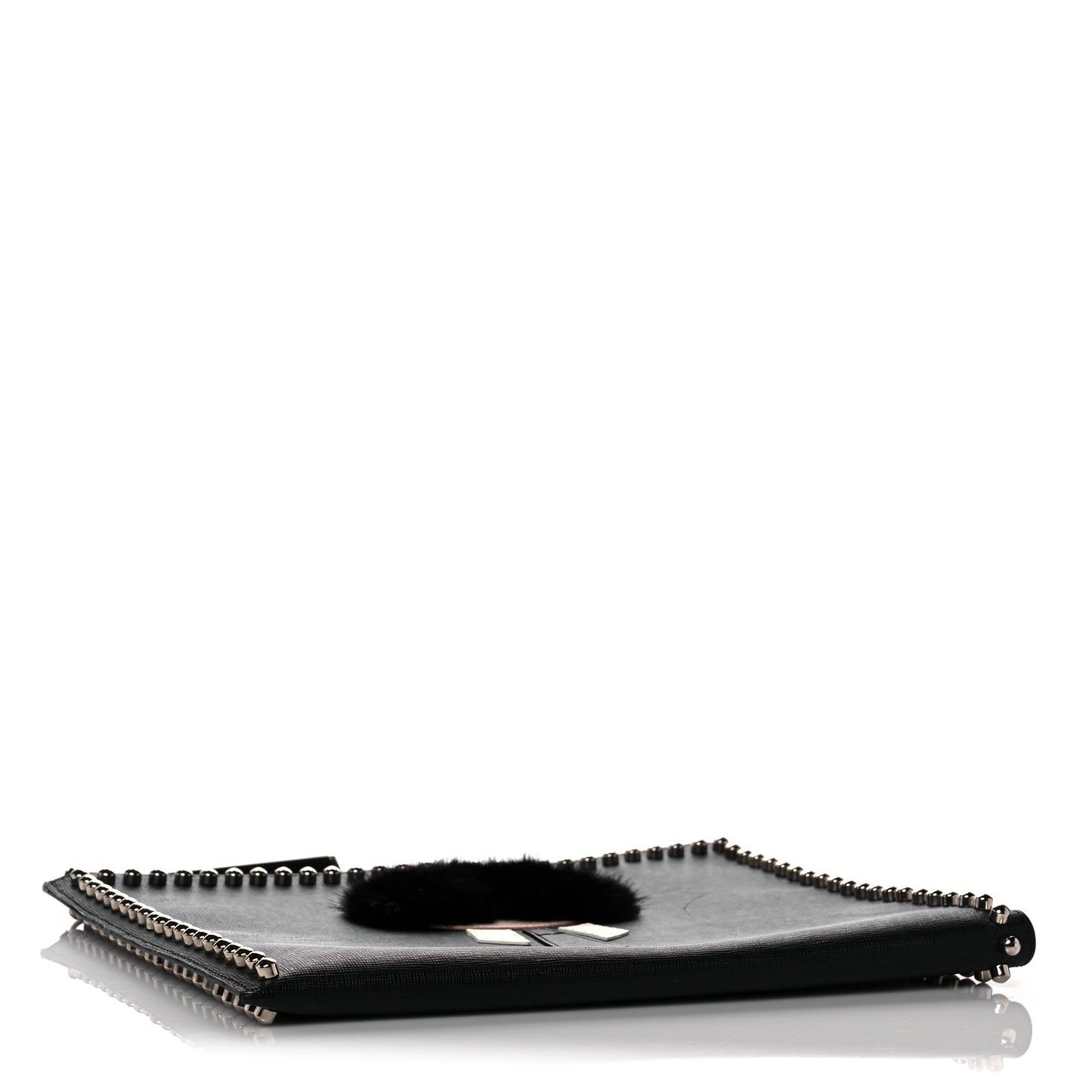 Vitello Elite Mink Fur Studded Karlito Zip Around Pouch Black
