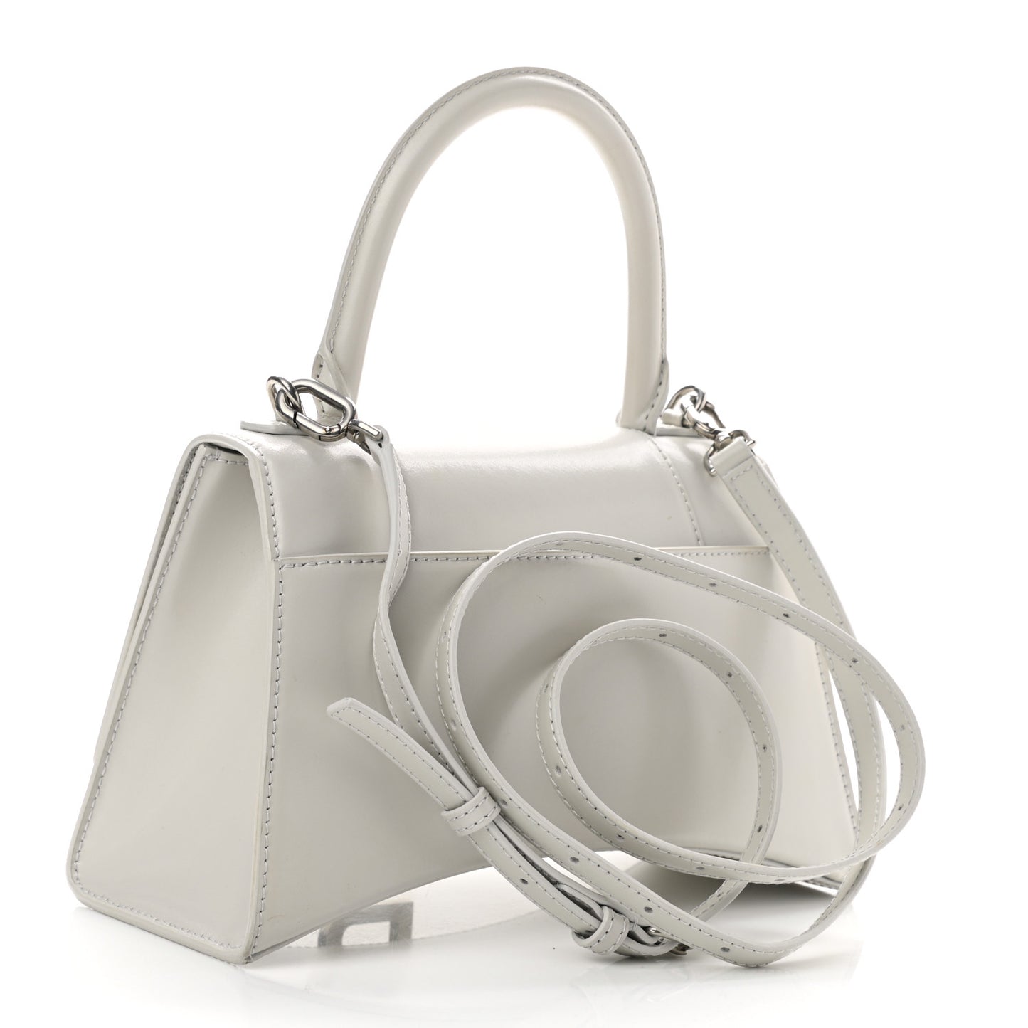 Shiny Box Calfskin Small Hourglass Top Handle Bag Chalky White