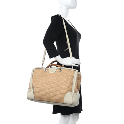 Gucci Calfskin Straw Large Bamboo Shopper Tote Natural 2 of 13