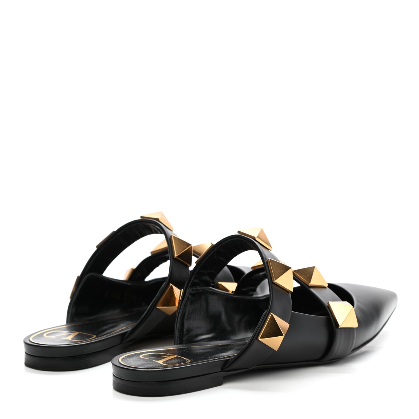 Calfskin Roman Stud Flat Mules 36 Black