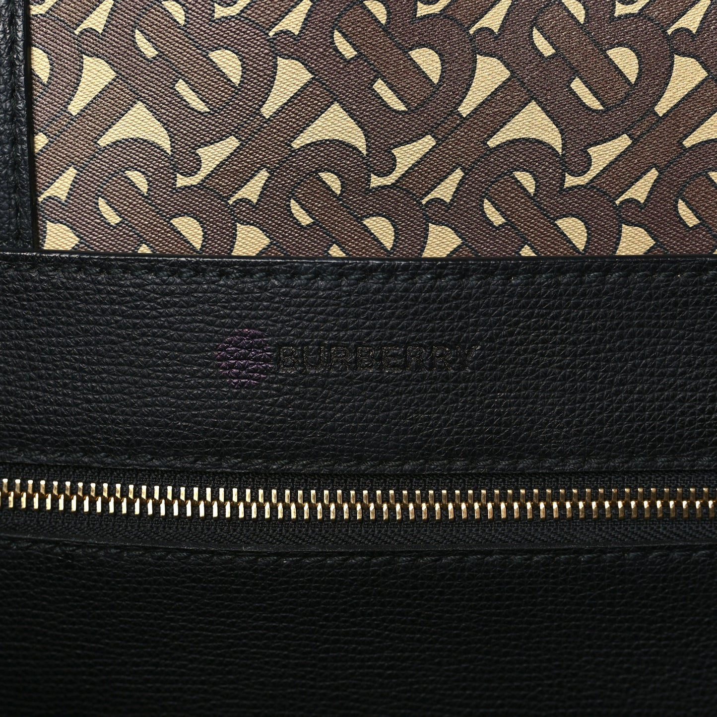 Calfskin TB Motif Embossed Medium Tote Black