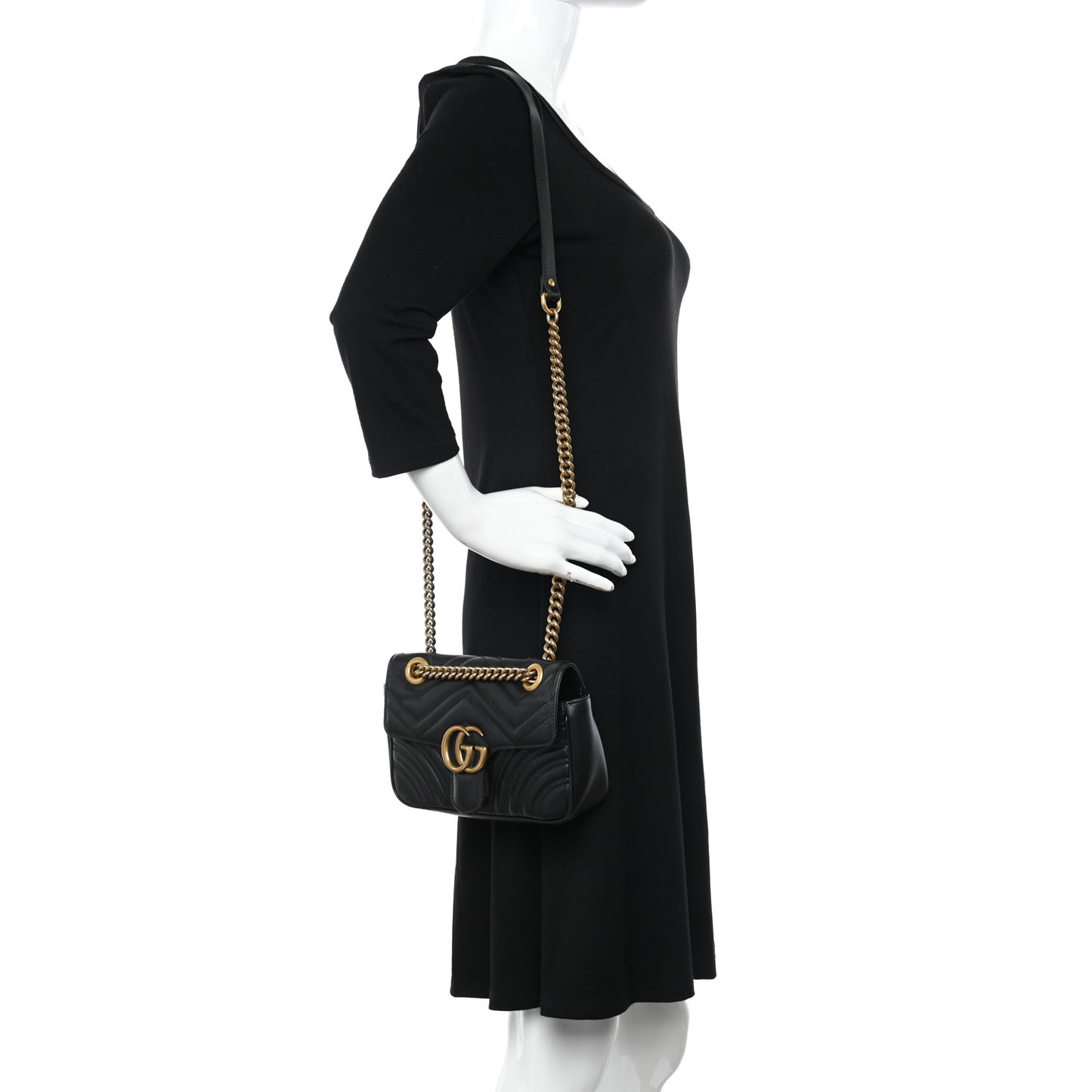 Calfskin Matelasse Mini GG Marmont Shoulder Bag Black