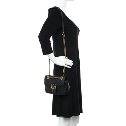Gucci Calfskin Matelasse Mini GG Marmont Shoulder Bag Black 2 of 12