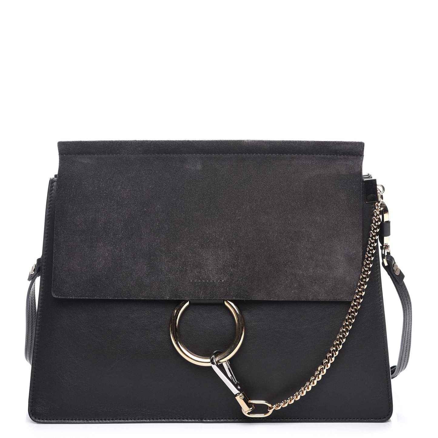 Suede Calfskin Medium Faye Shoulder Bag Carbon Grey