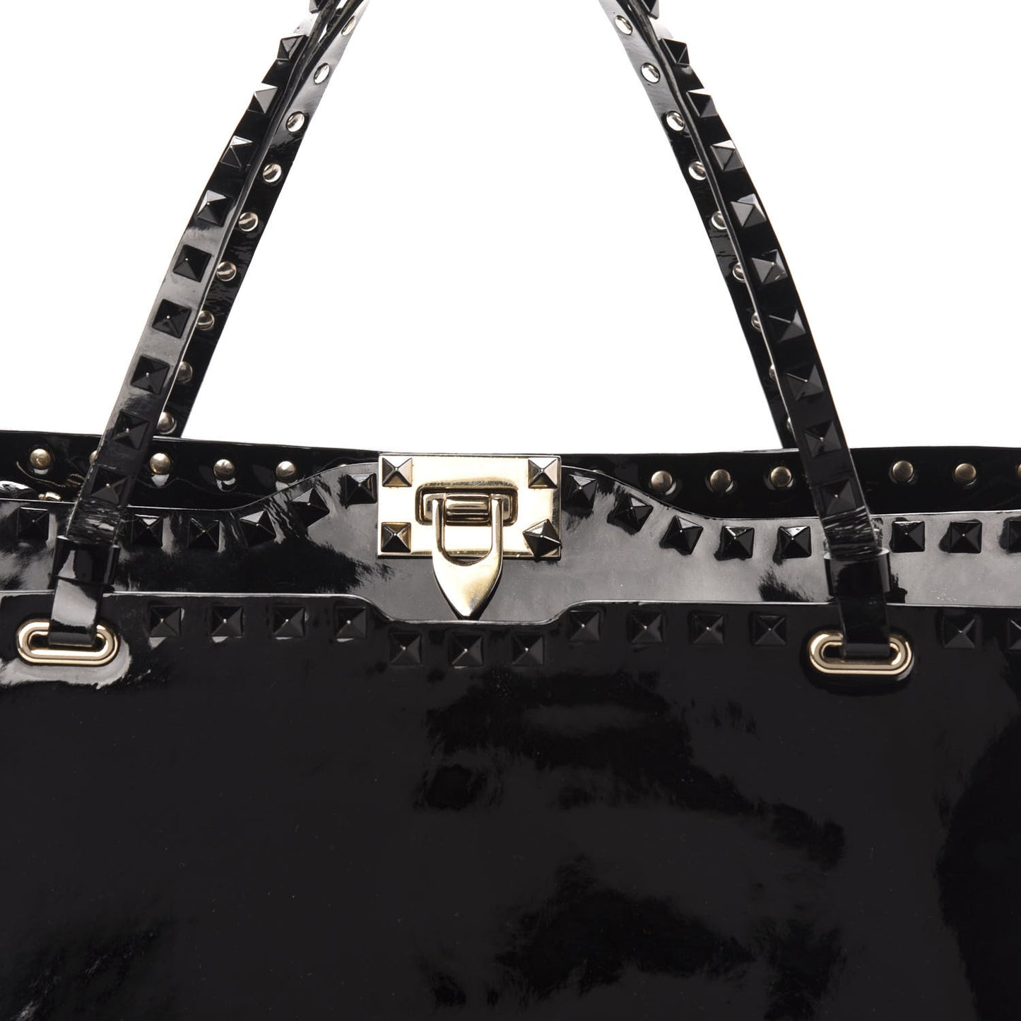 Patent Rockstud Flip Lock Tote Black