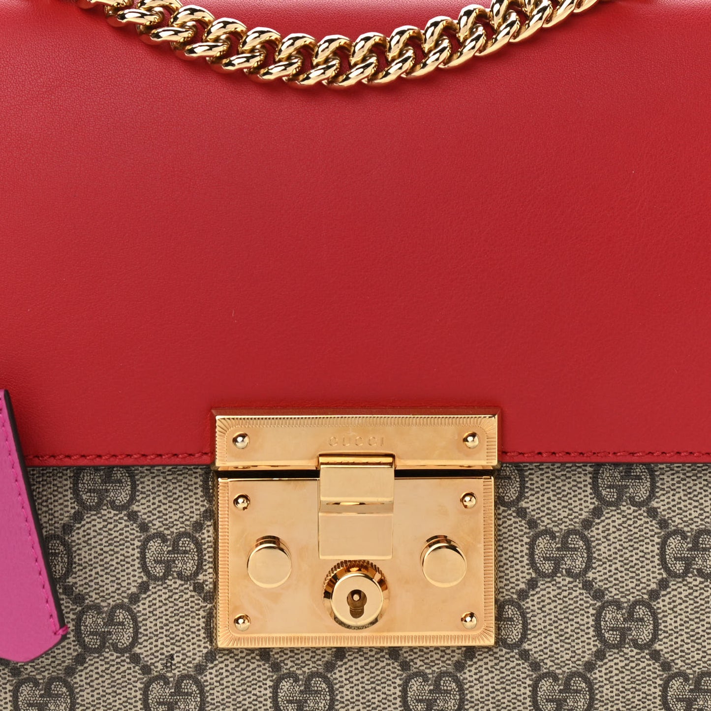 GG Supreme Monogram Calfskin Medium Padlock Shoulder Bag Beige Hibiscus Red New Rosette