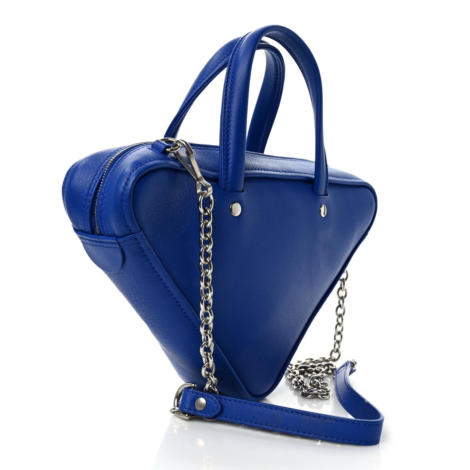 Balenciaga Shiny Day Calfskin Logo XS Triangle Chain Duffle Bleu Roi White 3 of 9
